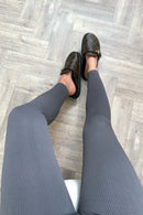 Ribbed Leggings - Dark Charcoal Grey