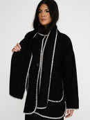 Embroidered Scarf Shacket - Black/White