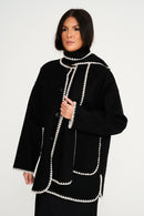 Embroidered Scarf Shacket - Black/White