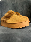 Fluffy Platform Boots - Camel