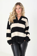 Susie Jumper - Black/Beige Stripe