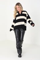 Susie Jumper - Black/Beige Stripe