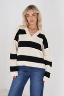 Susie Jumper - Black/Beige Stripe