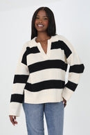 Susie Jumper - Black/Beige Stripe