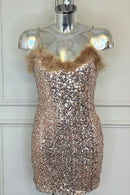 FEATHER SEQUIN DRESS - ROSE GOLD